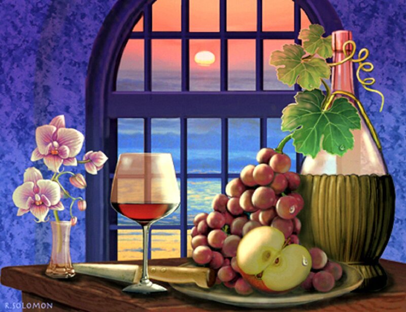 Still Life with Wine and Fruit — Purple