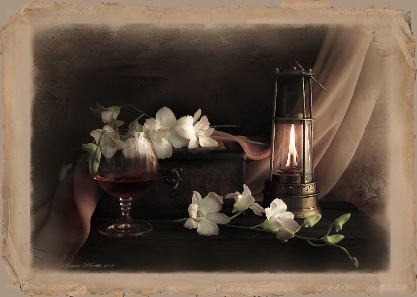 Still life with wine and lantern