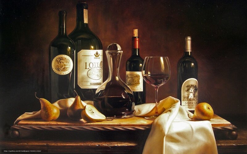 Still life with wine and pears