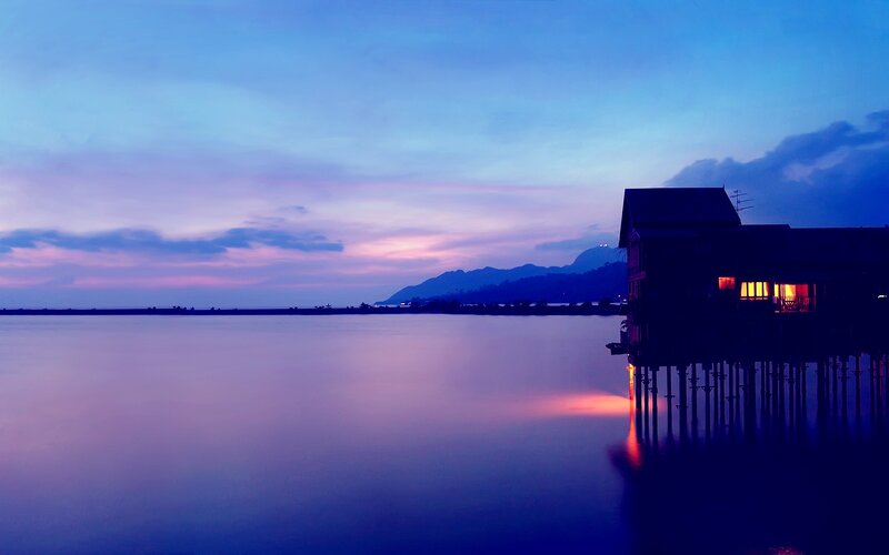 Stilt House at Dusk — Blue
