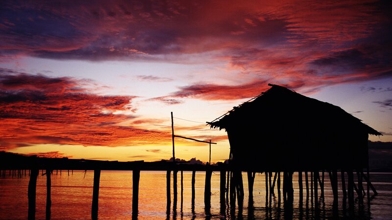 Stilt House at Sunset — Red, Dramatic