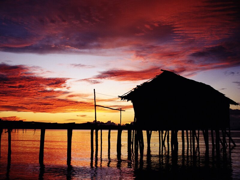 Stilt House at Sunset — Red