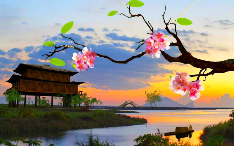 Stilt House by Lake — Orange