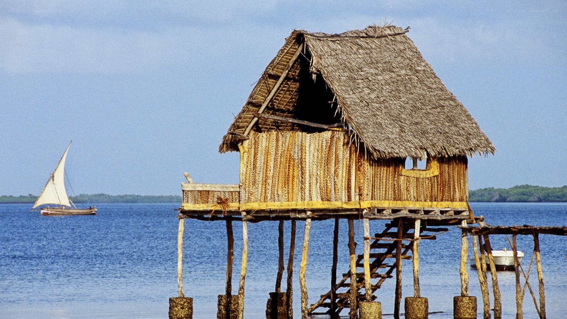 Stilt house on a lake