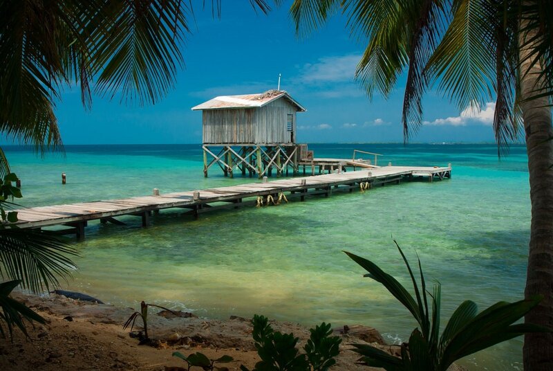 Stilt House on Pier — Blue