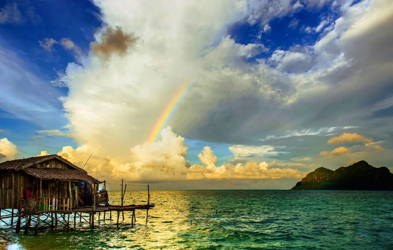 Stilt House on Water — Blue, Dramatic