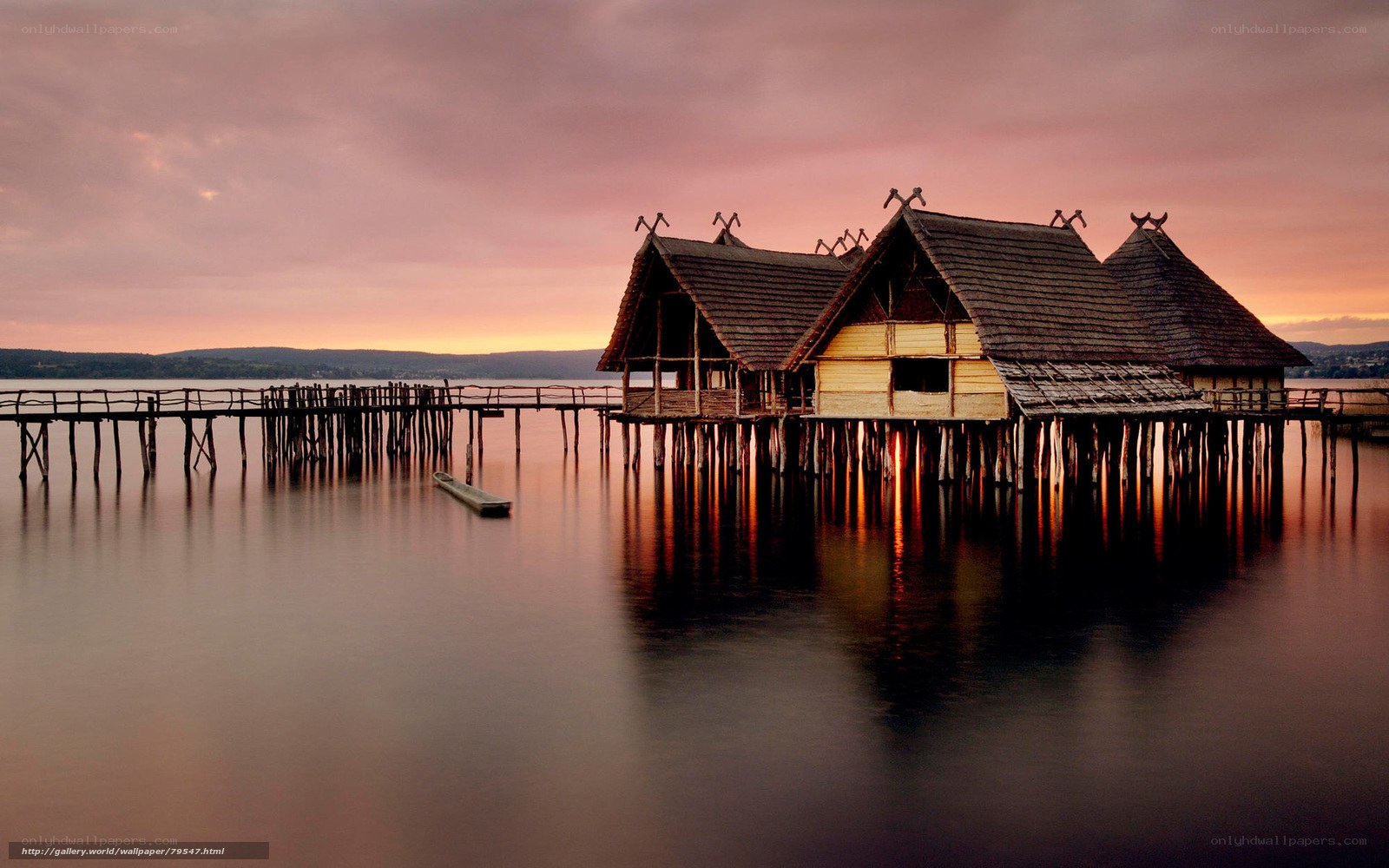 Stilt houses at sunset