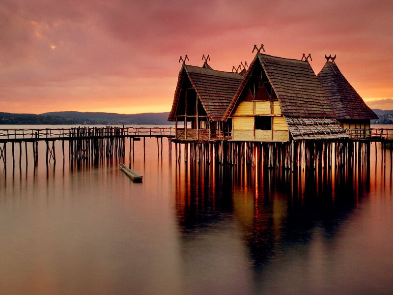 Stilt Houses on Lake — Orange