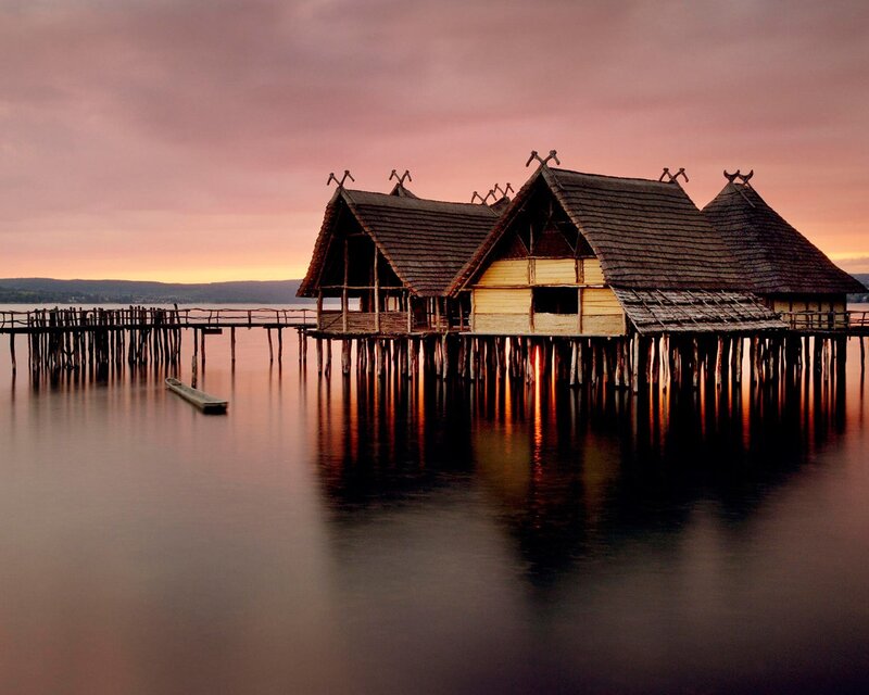Stilt Houses on Lake — Pink