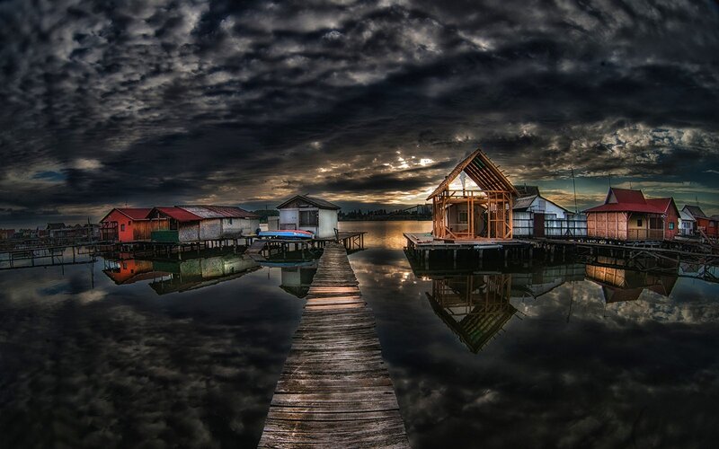 Stilt Houses on Water — Dark Gray