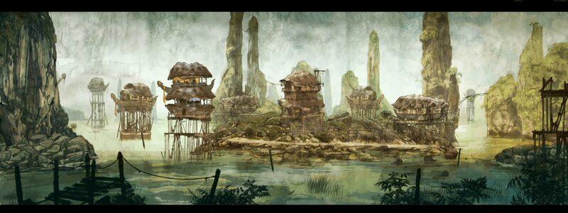 Stilt Houses on Water — Green