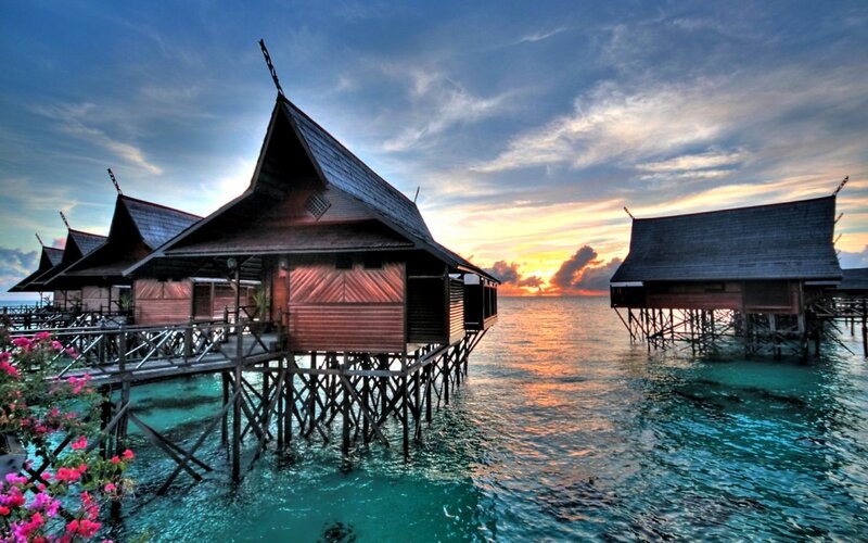 Stilt Houses over Water — Blue, Serene
