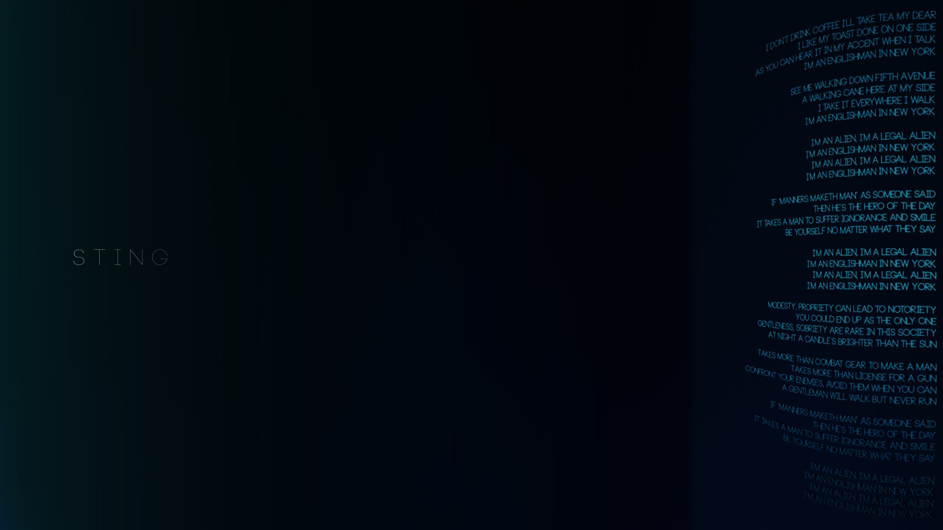Sting lyrics on dark background