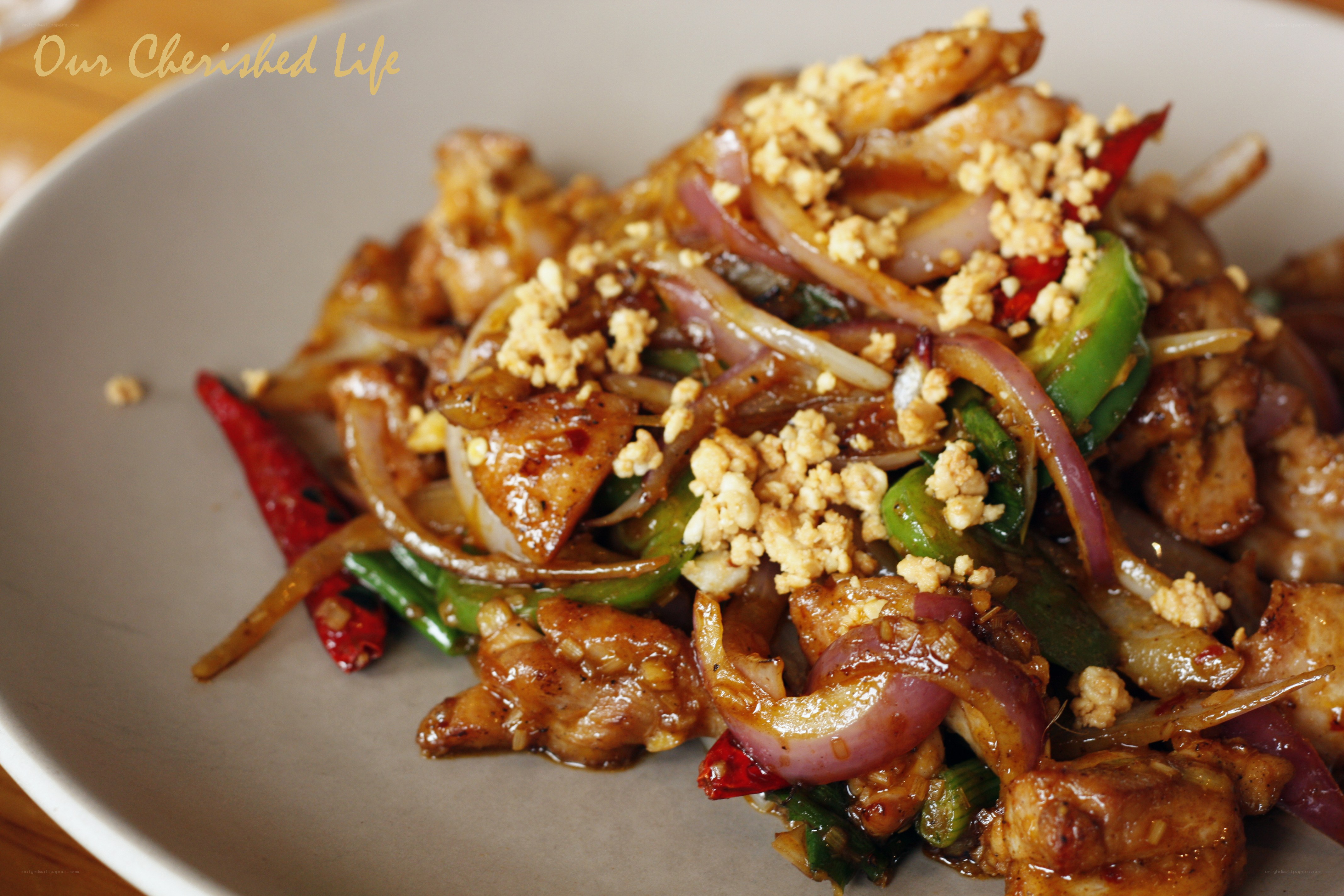 Stir-fried chicken with onions