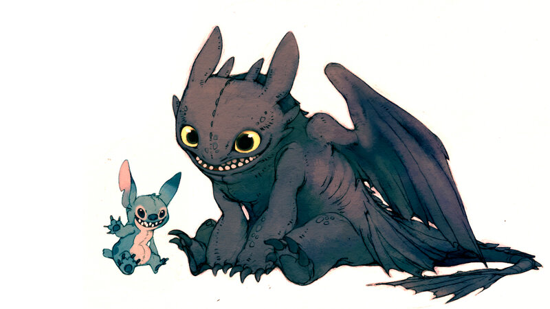 Stitch and Toothless together