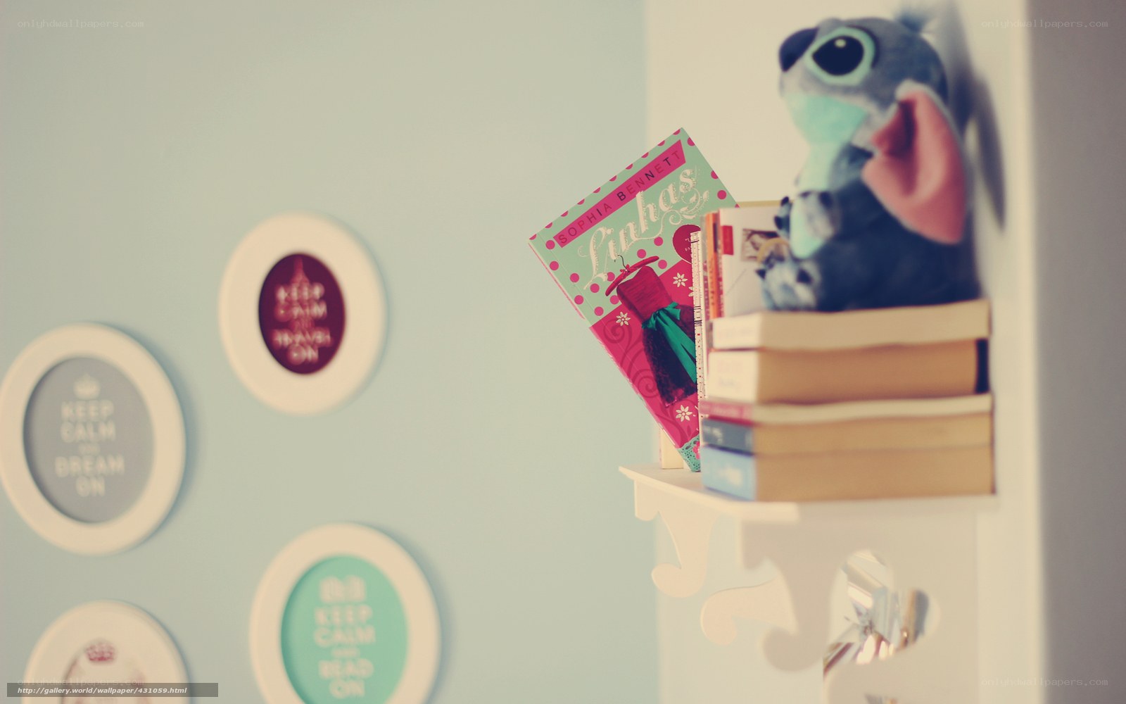 Stitch plush on bookshelf