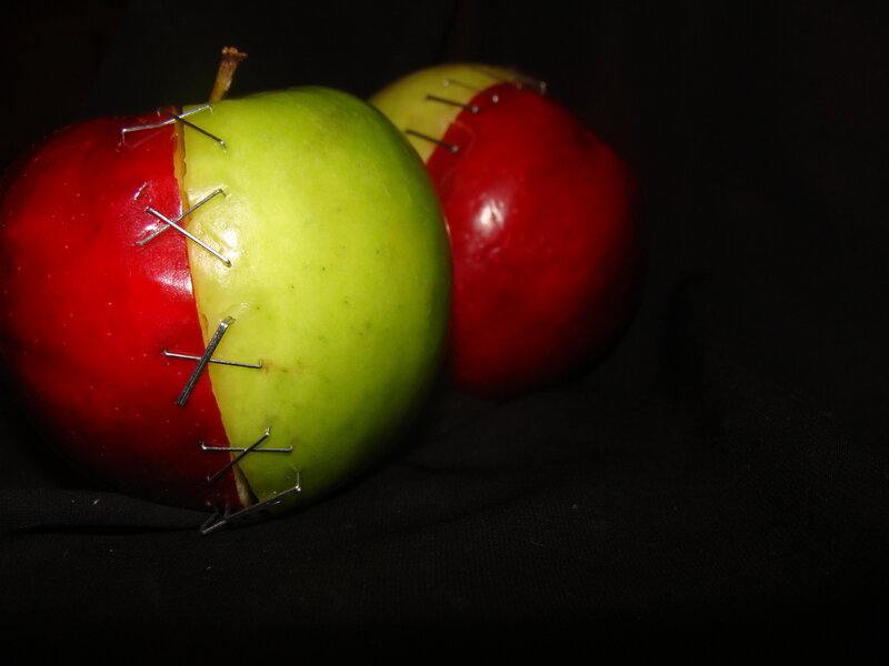 stitched apples with pins