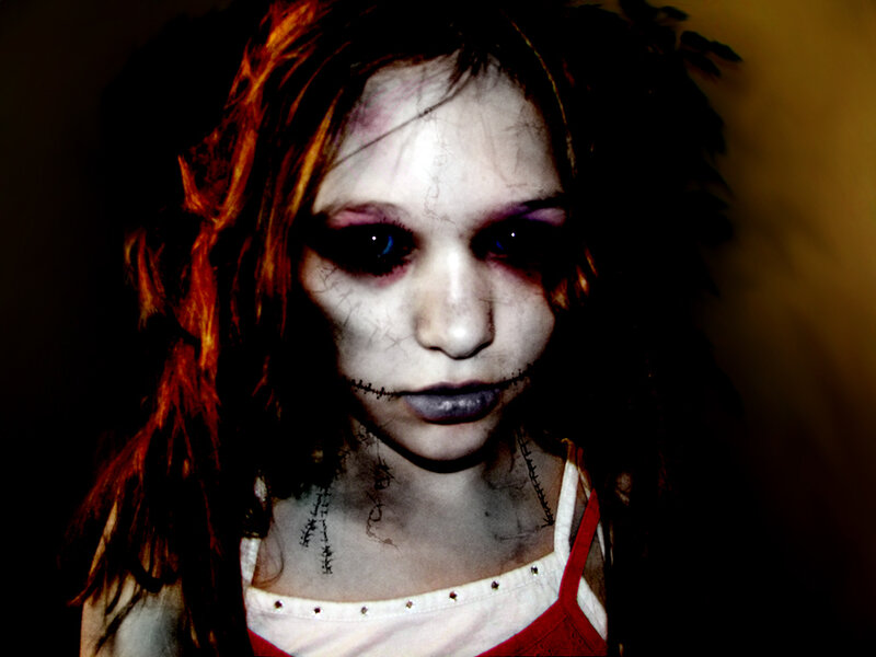 stitched doll girl portrait