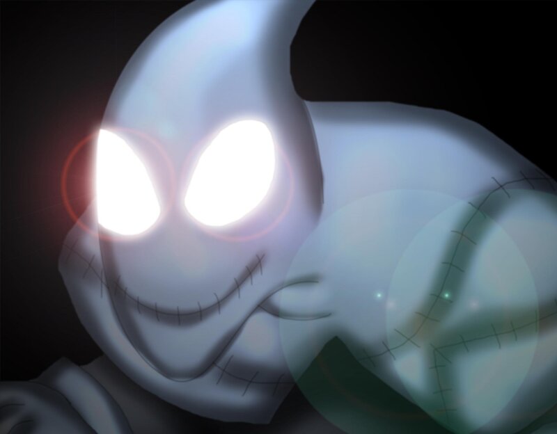 stitched ghost with glowing eyes