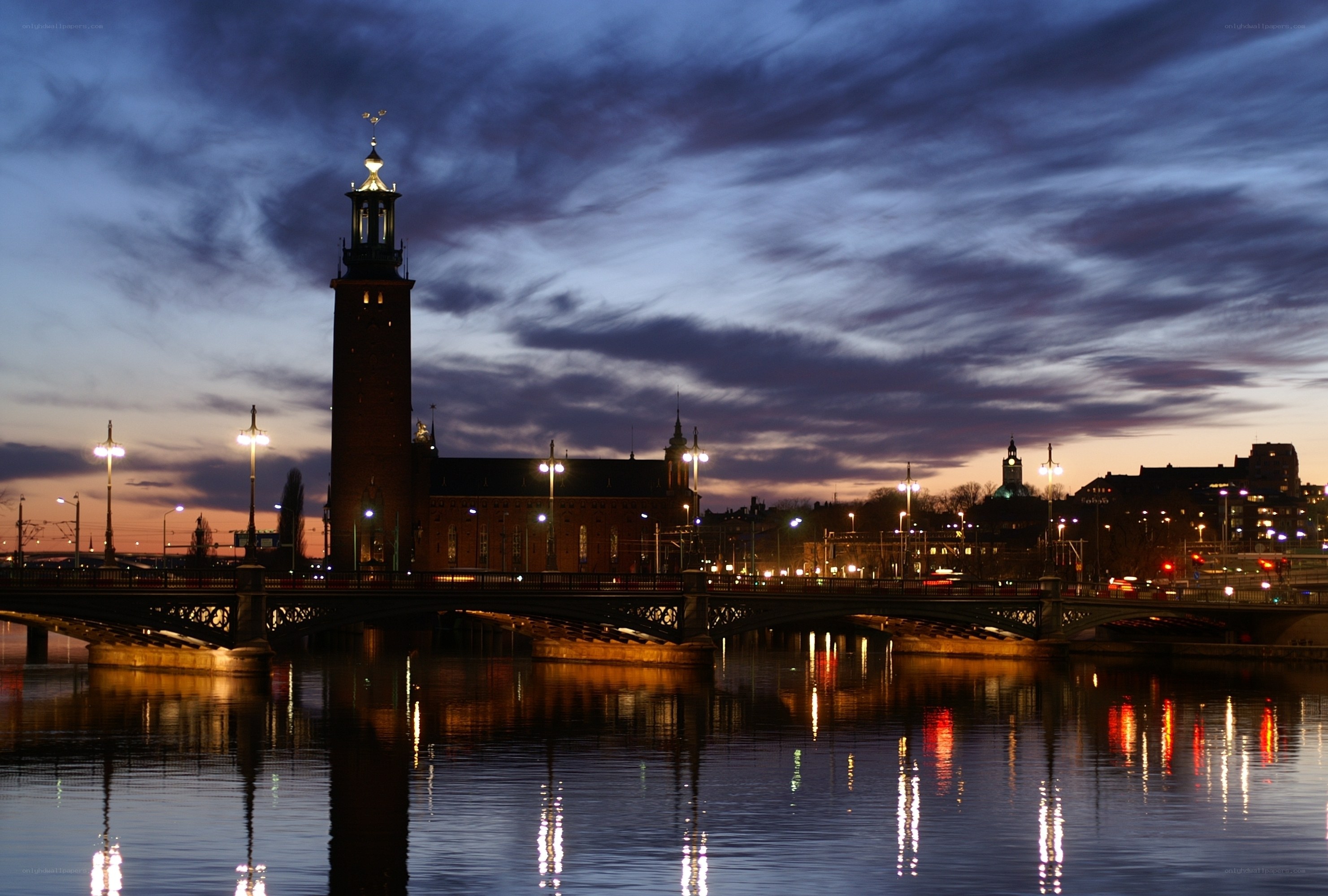 Stockholm City Hall at dusk