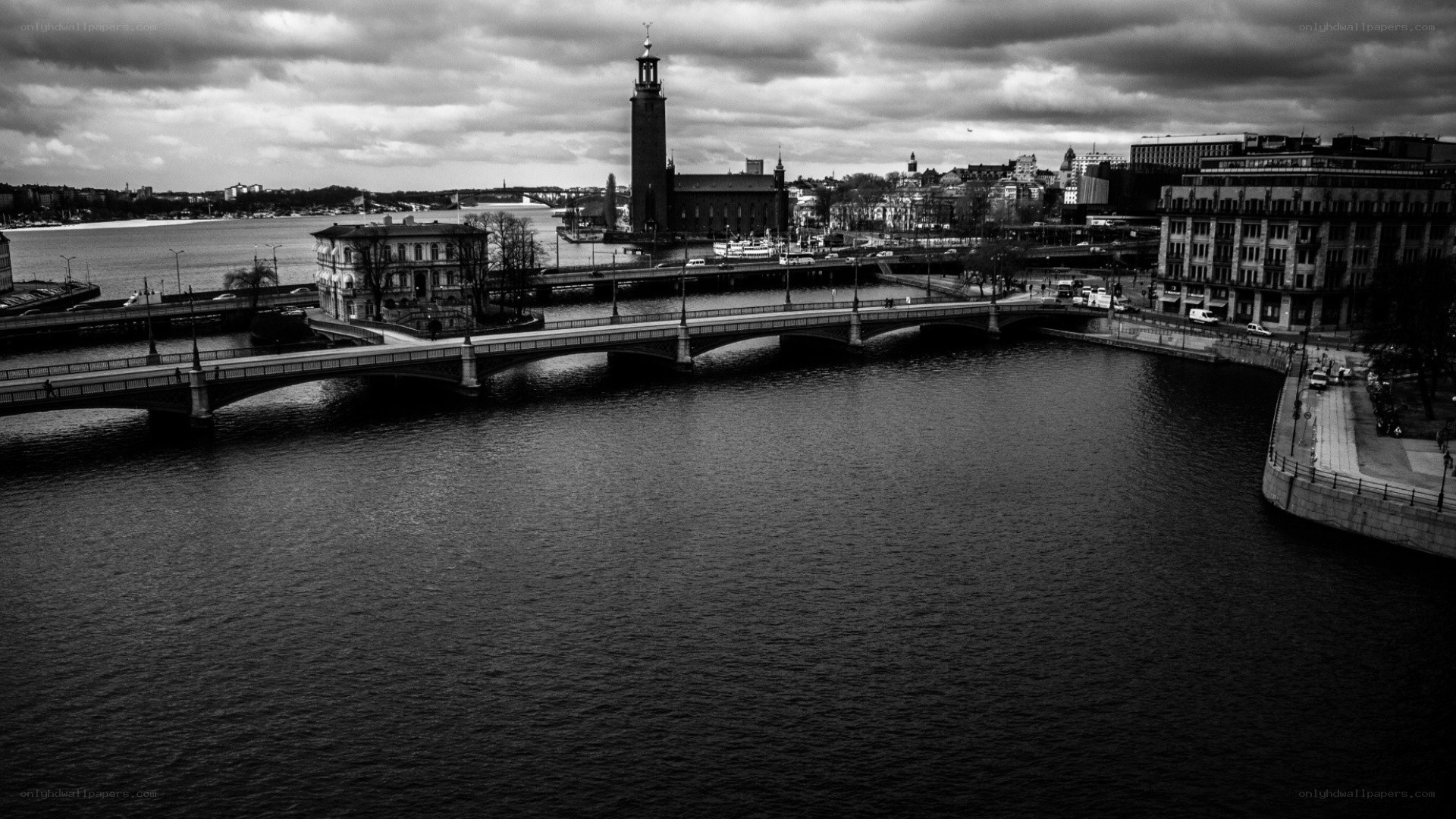 Stockholm cityscape with bridge