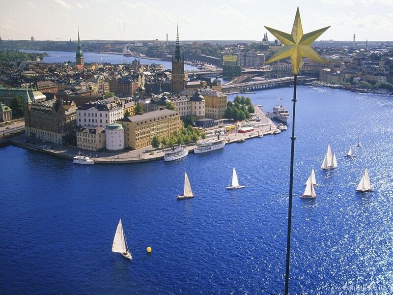 Stockholm cityscape with sailboats