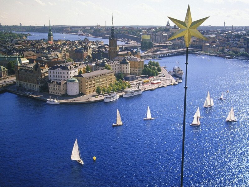 Stockholm cityscape with sailboats