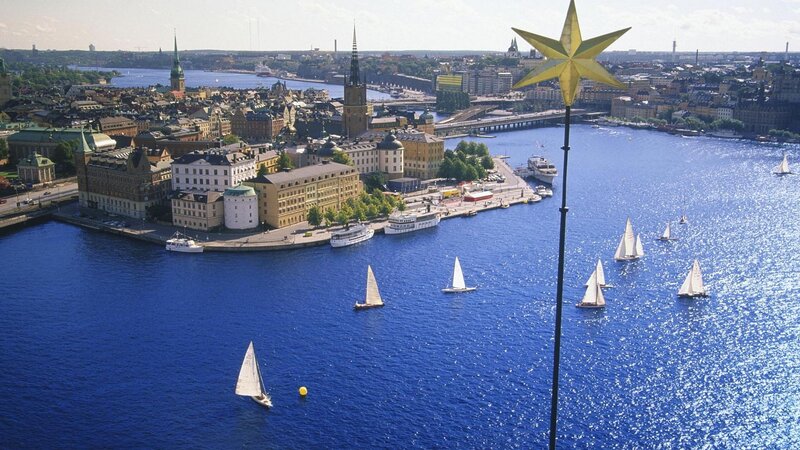 Stockholm cityscape with sailboats