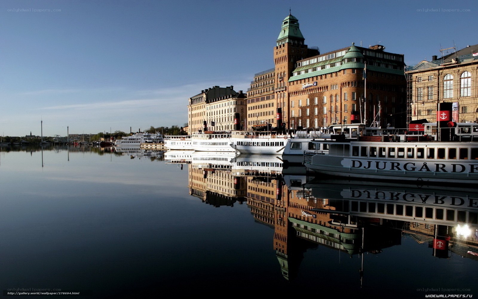 Stockholm harbor with reflections