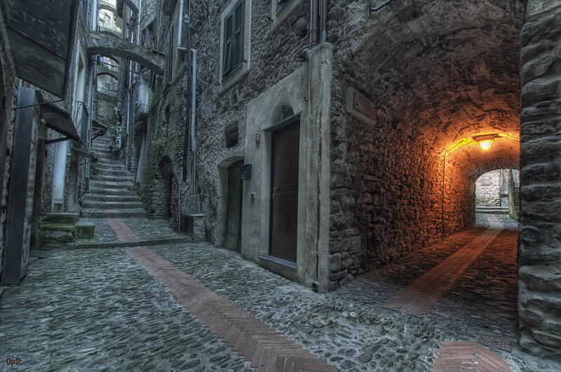 Stone Alleyway at Night