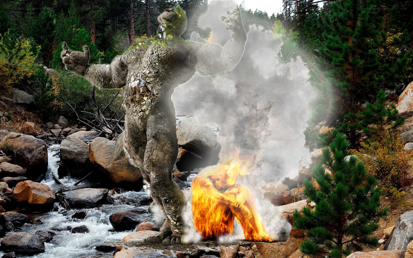 Stone and fire elemental beings