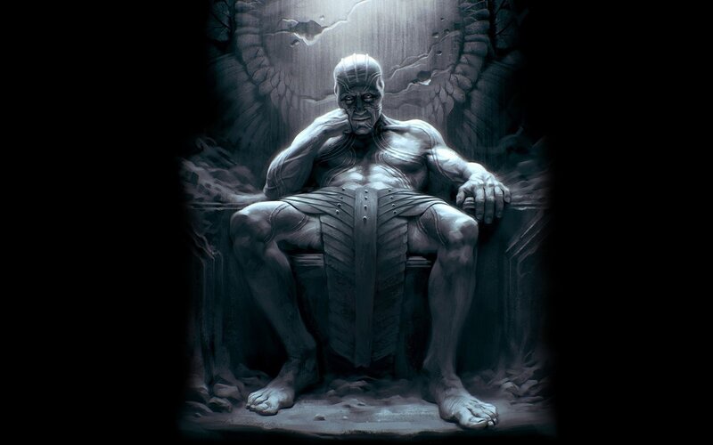 stone angel on throne