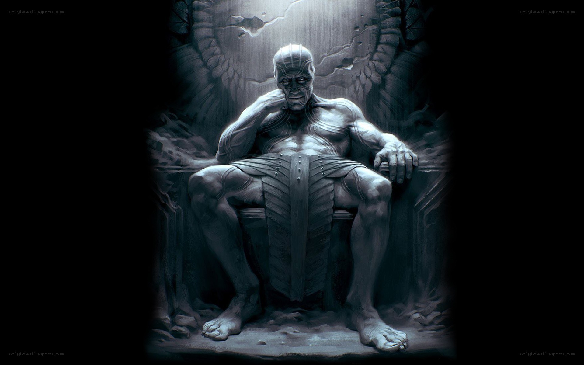 stone angel on throne