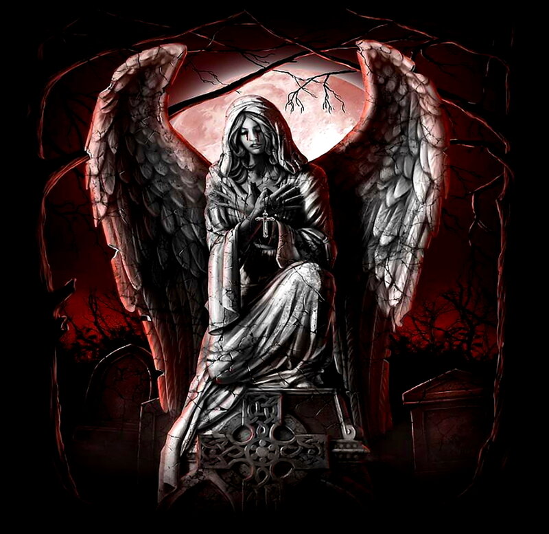 Stone Angel Statue — Black, Dark