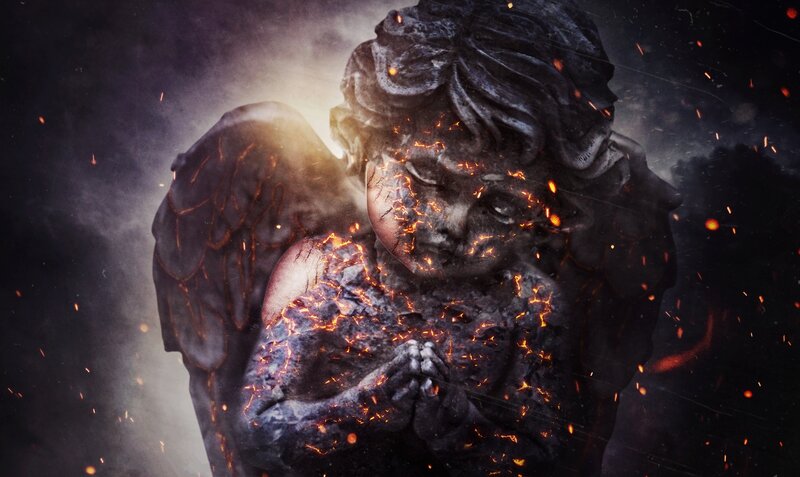 Stone Angel Statue — Black, Dramatic, Digital Art