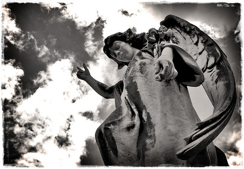Stone Angel Statue — Black, Dramatic, Photograph
