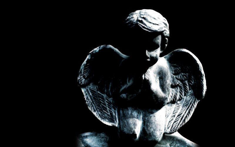 Stone Angel Statue — Black, Dramatic