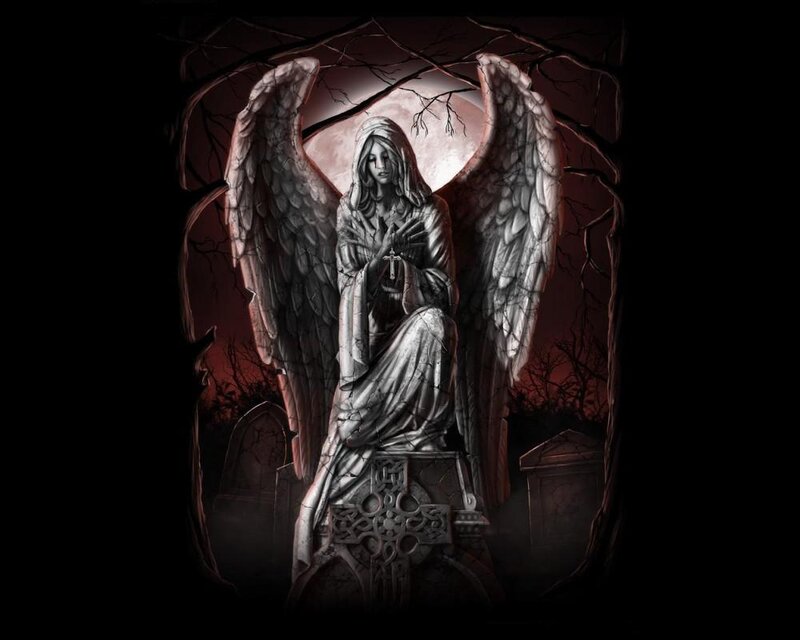 Stone Angel Statue — Black, Somber, Night