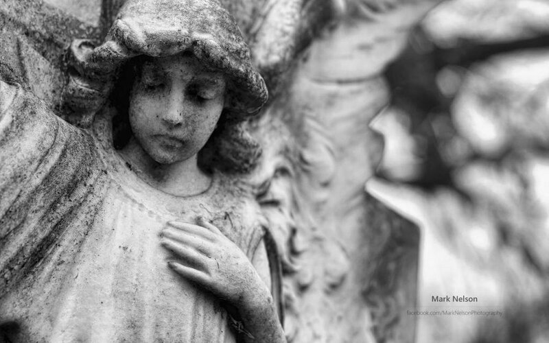 Stone Angel Statue — Black, Somber, Photograph, Hand