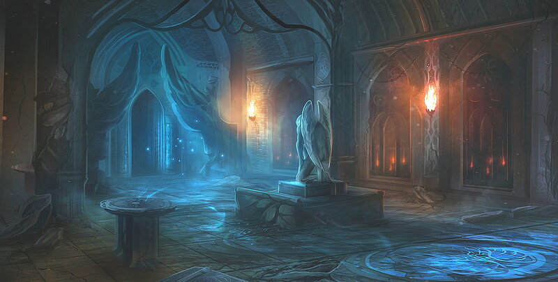 Stone Angel Statue — Blue, Dramatic