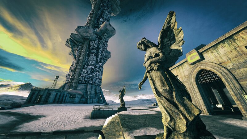 Stone Angel Statue — Blue, Dramatic, Winter