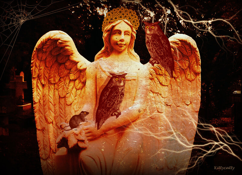 Stone Angel Statue — Brown, Dramatic