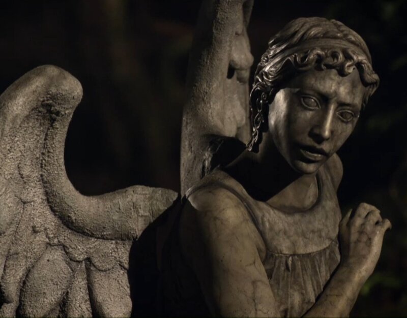 Stone Angel Statue — Gray, Dramatic, Night