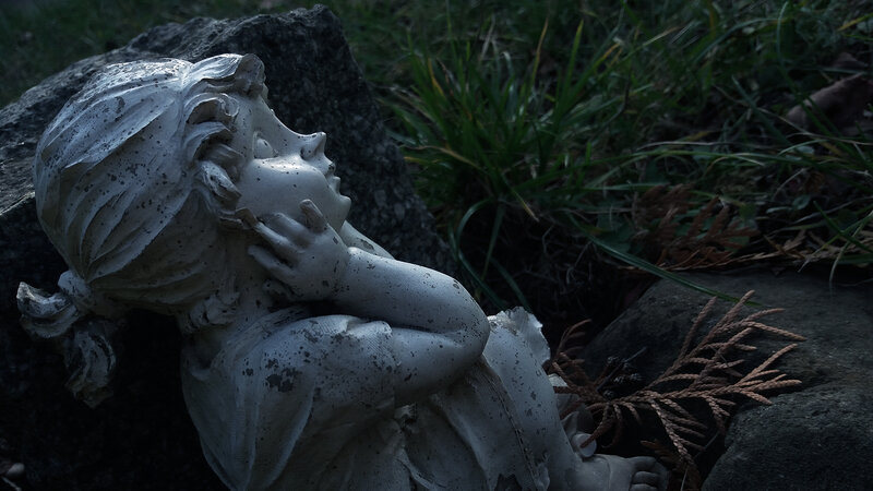 Stone Angel Statue — Gray, Somber, Night