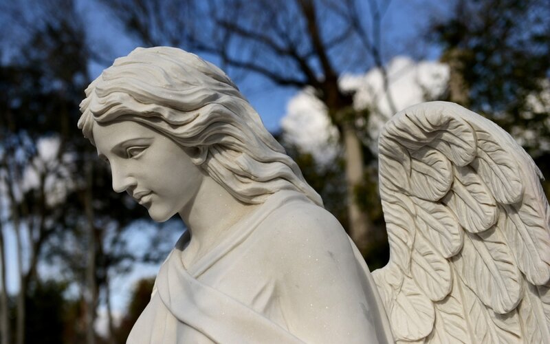 Stone Angel Statue — White, Serene, Afternoon, Photograph