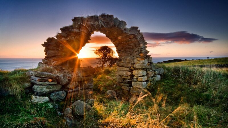 Stone Arch at Sunset — Blue, Serene