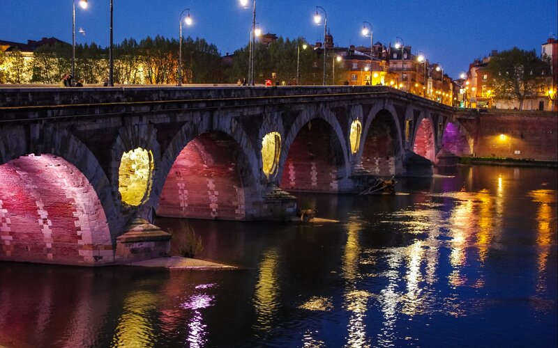 Stone Arch Bridge at Night — Blue