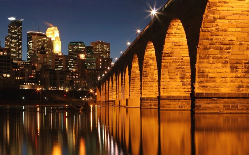Stone Arch Bridge at Night — Orange