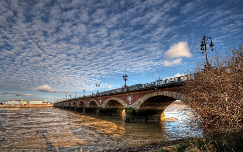 Stone Arch Bridge — Blue, Dramatic, Afternoon, Photograph, River, Clouds