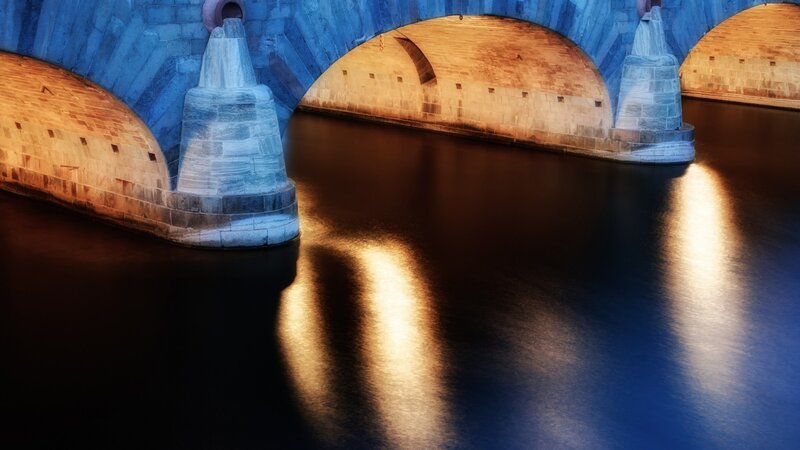 Stone Arch Bridge — Blue, Dramatic, Night
